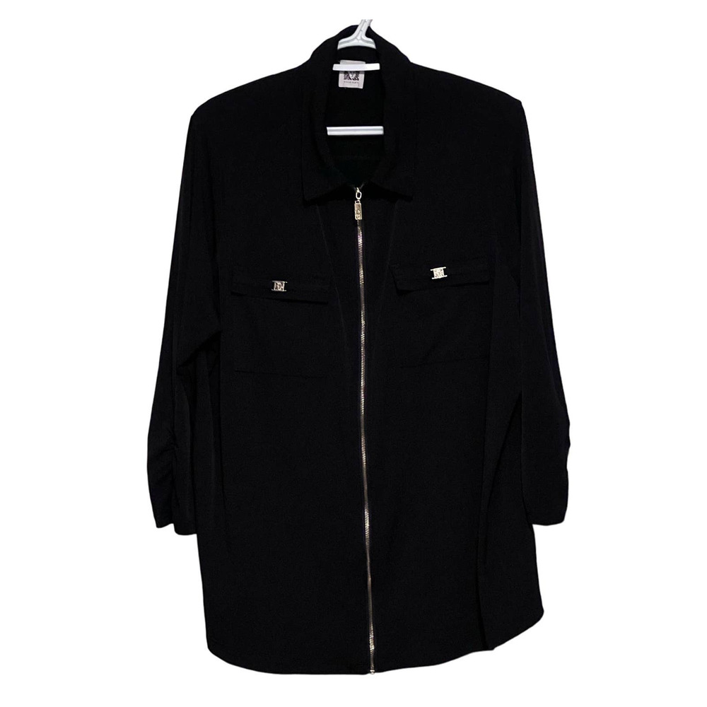 Anne Klein Women's Black Gold Zipper Long Sleeve Blouse‎ Size Unknown